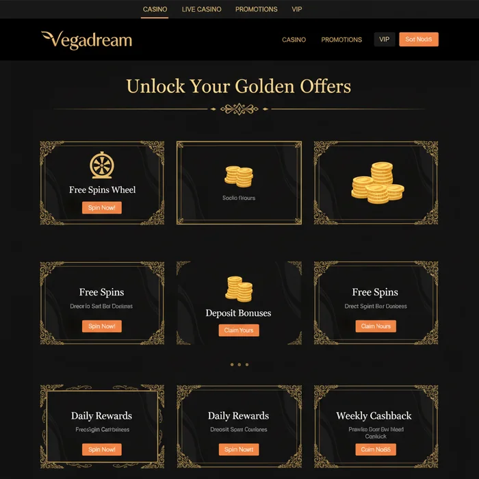 Vegadream Bonusseite — Willkommenspaket, Umsatzbedingungen und Promo-Code